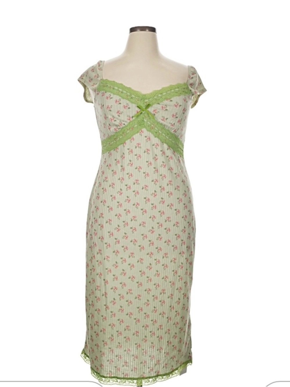 Women’s Green Floral Lace-Trim Slip Dress